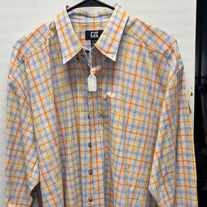 Cutter & Buck Men's Checkered Shirt in Orange and Blue